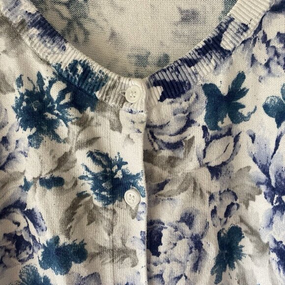 Woman Within Cardigan Sweater 4X Floral Cotton Button Up Short Sleeve Plus Size - Picture 4 of 12